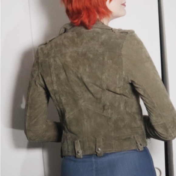 BLANK NYC- Genuine Suede Olive Green Biker Jacket - Picture 6 of 9